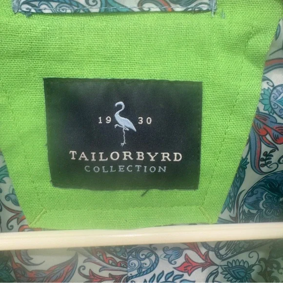 Tailorbyrd Kelly Green Sport Coat Mens 40R Linen Blend Notched Lapels Preppy